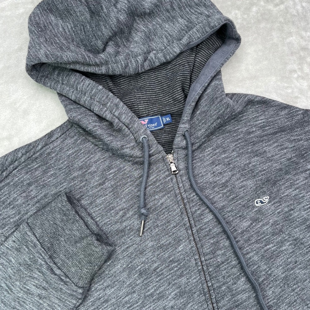 Vineyard Vines Full Zip Hoodie Mens XL‎ Gray Heathered Whale Logo Cotton Blend